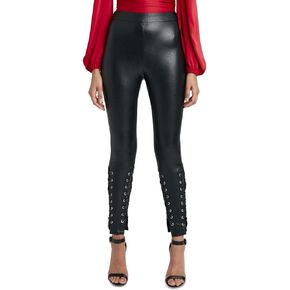 BCBGMAXAZRIA Women's High Waisted Faux Leather Leggings with Lace Up Detail
