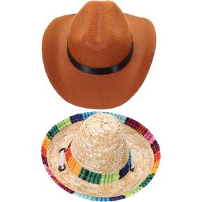 POPETPOP Dog Hat Pet Straw Hat: 2PCS Dog Sun Hat Small Dog Hat with Adjustable Chin Strap Puppy Hat Pet Hat for Dogs Cats Chrismas Hollween Party Photo Props