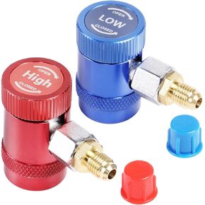 Automotive AC R1234yf Adjustable Quick Coupler Adapter Kit HVAC High Low Connector Conversion with 1/4 inch SAE Male Flare Work with Standard Auto Air Conditioner Manifold Gauge