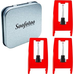 3pcs Record Player Replacement Needles with Tinplate Storage Case, Turntable Record Stylus Compatible with Crosley Victrola Jensen 1byOne Boytone And More Vinyl Record Players