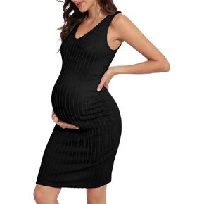 Sleeveless V Neck Maternity Dress for Baby Shower, Boho Maternity Dress for Summer, Rib Knit Maternity Tank Dress