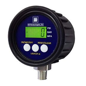 SSI TECHNOLOGIES MGA-9V Series Media Gauge Digital Pressure Gauge Sensor with LCD Display, 100psig Operating Pressure, 9V, 1% Accuracy, 1/4-18 NPT Male Process Connector Type