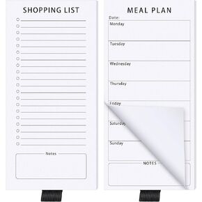 Sinmoe 2 Pcs Magnetic Notepad for Refrigerator Grocery List Magnet Notepad Fun Memo Note Pad for Fridge To Do List with Pen Holder for Shopping Grocery Task, 3.5 x 7.5 Inch, 100 Sheets(Grocery List)