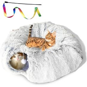 نفق للقطط على شكل كعكة مع سرير، أنفاق للقطط الرقيقة للقطط الداخلية، هدية مضحكة لعبة نفق للقطط قابلة للطي مع كرات معلقة، نوع S أو نفق للقطط الدائرية للقطط الصغيرة الكبيرة والأرنب والنمس - رمادي in Kuwait
