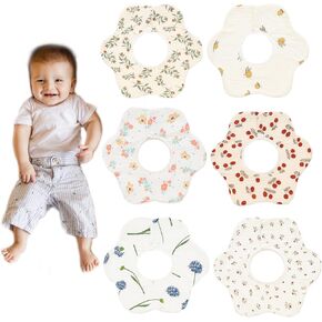 Muslin Baby Drooling Bibs 6Pcs Baby Bandana Drool Bibs Soft Adjustable Cotton Bibs for Unisex Boys Girls, Flower Pattern Colors Set for Newborn Baby Girl Boy Teething and Drooling