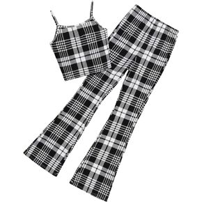 Milumia Girl's 2 Piece Summer Outfits Plaid Cami Top and Flare Pants Clothing Sets