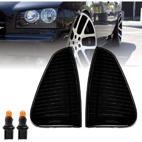 USR DEPO Charger Turn Signal Lights - Black/Smoke Front Corner Lamps (Left + RIght) Compatible with 2006-2010 Dodge Charger Sedan (Smoked Lens)