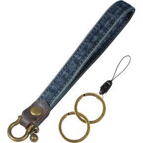Fishent Denim Wristlet Keychain for Women Men, Cute Key Chain, Wrist Lanyards for Car Keys ID Badge Wallet Card Holder