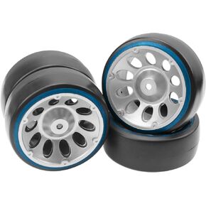1/10 RC Drift Car Tires 12mm Hex Hub Wheel Rims & Hard Plastic Tyre 6 Spoke Compatible with Traxxas HSP Tamiya Kyosho HPI Redcat 1/10 On-Road RC Drift Drifting Car
