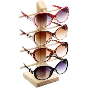 BESTOYARD Sunglass Stand Display Wooden Eyeglass Display Glasses Tree Stand Display Sunglasses Stand Organizer Holder Organizer Four-Layer