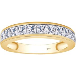 1 Carat 2.5MM Princess Cut Lab Created Moissanite Diamond Half Eternity Ring for Women In 14K Gold Over Sterling Silver Stackable Promise Wedding Band(VVS1 Clarity, 1.00 Cttw)