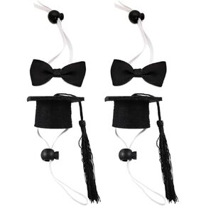 Amosfun 4pcs cat hat Dog Cap and Gown Graduation top Hats Outfit Mini Puppy -Lovely Mini Graduation Hats Graduation -Caps Bow Ties Pet Decorations