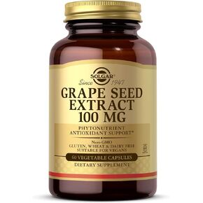 Solgar Grape Seed Extract 100 mg, 60 Vegetable Capsules - Phytonutrient Antioxidant Support - Cardio Support - Vegan, Gluten Free, Dairy Free - 60 Servings