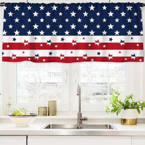 AnyDesign Patriotic Curtain Valance 54 x 20 Inch American Flag Valance Curtain Rod Pocket 4th of July Star Stripes Short Window Treatment for Independence Day Home Window Decor