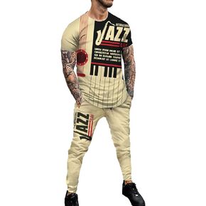 Men's Personality Printed Sportswear Suit Jogging Gym Sportswear Two-Piece Set