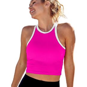 Everrysea Womens Workout Tops Ribbed Longline Sports Bras Crop Yoga Top High Neck Athletic Tank Built in Bra Racerback