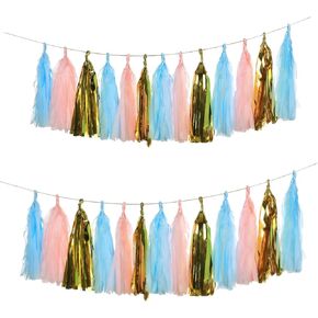 15 PCS Gender Reveal Tassel Garland Wall Hanging Colorful Tassel Banner,Table Decor for Birthday,Bridal/Baby Shower,Anniversary,DIY Kits