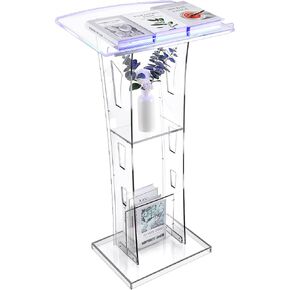 حامل منصة أكريليك مع ضوء LED، منصة شفافة مع رف تخزين، منبر محمول للكنيسة وحفلات الزفاف والفصول الدراسية ونمط الوقوف على الأرض، قمة مائلة in Kuwait