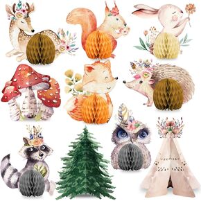 Woodland Baby Shower Decorations Floral Woodland Animal Honeycomb Centerpieces Stick Pink Flowers Boho Woodland Creatures Shaped Cutouts Table Decorations for Girl Forest Theme Party Favors Home Decor