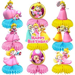 9 Pcs Princess Pea-ch Theme Honeycomb Centerpieces Table Decorations, Cute Princess Pea-ch Birthday Party Supplies for Girls Boys, Princess 3D Double Side Centerpiece Table Decorations in Saudi Arabia