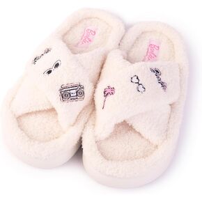 Barbie Women's Cozy X-Band and Open Toe Faux Fur Memory Foam Indoor Outdoor Soled Slipper in Xs-XL