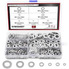 810Pcs 7 Sizes Stainless Steel Flat Washers Assortment Kit (M3 M4 M5 M6 M8 M10 M12)