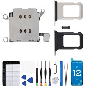 for iPhone 12 Dual SIM Card Reader Flex Cable with Black and Silver SIM Double Card Slot Tray Holder Adapter Replacement with Sim Ejector Repair Tool Fix Kit A2172 A2402 A2403 A2404