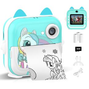 Instant Print Camera for Kids, Christmas Birthday Gifts for Girls Boys, Selfie Digital Camera with 1080P Videos, Portable Camera Toy for 3 4 5 6 7 8 9 10 Years Old boy with Print Paper & 32G Card