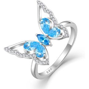 YL Butterfly Rings 925 Sterling Silver Simple Statement Band Birthstone Jewelry for Women-size5