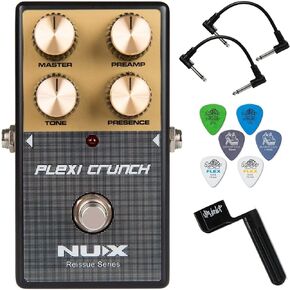 Briskdrop NUX Plexi Crunch Distortion Pedal Bundle with 2 Patch Cables, 6 Dunlop Picks, and String Winder Assorted Golden plexicrunch-psu 0