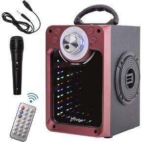 Portable Bluetooth Karaoke Machine for Kids & Adults, Wireless PA Loudspeaker System with Colorful LED Light,FM Radio, Audio Recording,Remote Control, Supports TF Card/USB, AUX-IN