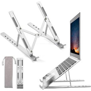 ZNKG Portable Laptop Stand for Desk, Adjustable Laptop Riser Computer Stand, Ergonomic Foldable Aluminum Laptop Holder, Compatible with MacBook, iPad, HP, More 10-15.6" Laptop and Tablets (Silver)