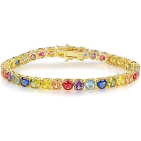 Gemsme 5.0mm Colored Cubic Zirconia Tennis Bracelet for Women, 5MM 18K White/Yellow Gold Plated Cubic Zirconia Rainbow Tennis Link Bracelet