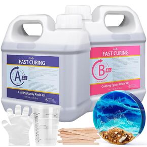 Fast Curing Epoxy Resin, 4 Hours Demold - 100 OZ Upgrade Cystal Clear Bubbles Free Resin, Quick Drying Self-Leveling Casting Epoxy Resin for Coasters, Coating, Jewelry Making, DIY Resin Art, Crafts