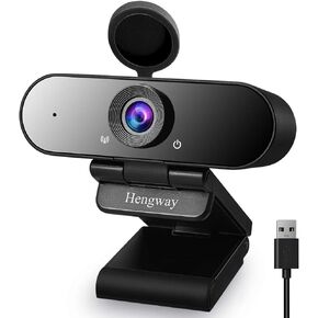 Webcam with Stereo Microphone and Privacy cover , FULL HD 1080P by USB terminal,110 ° Wide-Angle for Conferencing, Distance learning or Meeting, Video chatting ,Calling, Team gaming etc.,(Black)
