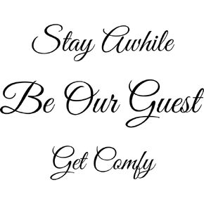 My Vinyl Story 3pc - Be Our Guest - Stay Awhile - Get Comfy - Wall Decals for Door Family Decal Quote Word Sayings Sticker Sign Family Decor Removable Vinyl for Office Guest Room Home 36x9 Inches