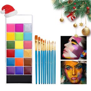 مجموعة طلاء الجسم للوجه من فيروني، 20 لونًا، مكياج Sfx للبالغين، لوحة مكياج كبيرة باللونين الأسود والأبيض مع 10 فرش، مجموعة لوحة ألوان مكياج ذات تأثيرات خاصة in Kuwait