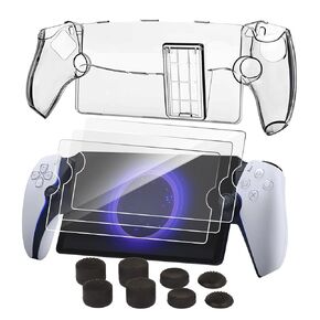 AINUO Accessories Kit for PS5 PlayStation Portal Remote Player, 3-Pack Tempered Glass Screen Protector, Protective Cover Case and 8 Thumb Grip Caps