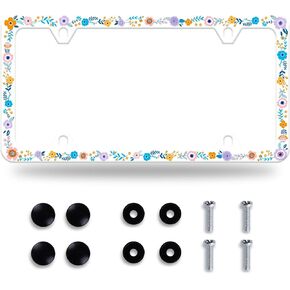 Blue Hibiscus License Plate Frame Colorful Floral License Plate Frames Stainless Steel Accessories Cars Decor with 4 Holes and Screws Fits Standard US CA Vehicles Size 12.2 x 6 Inches