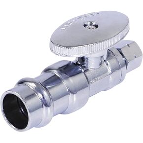 Midline Valve 93325QS-NL-Q 1/4 Turn Press Straight Stop Valve, 1/2" Press x 1/4" OD, Chrome Plated Brass