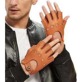 Fingerless Leather Gloves Men Driving Gloves Deerskin Unlined Half Finger Motorcycle Outdoor