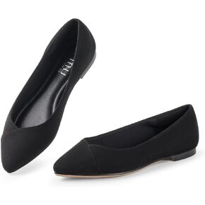 MUSSHOE Women’s Ballet Flat Shoes Comfortable Pointed Toe Slip on Black Shoes for Woman Classic Soft Shoes