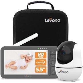 Levana Nala Video Baby Monitor No WiFi, 1080P PTZ Camera, 5.5"1080P Monitor, Night Vision, 1000ft Range, 5000mAH Battery, Carrying Case, 2 Year Warranty