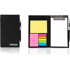 Sticky Notes Notebooks Colored Page Markers Bundle Set, Rectangular Notes and Index Tabs Flags Organizer, W/Fashion Ballpoint Pen, Leather Look Design Holder,Office and Teacher Gift.YISEEK