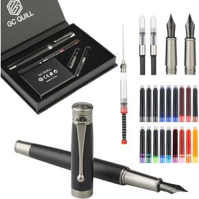 GC QUILL Fountain Pen Set - Fine and Medium Nibs, Includes 18 Ink Cartridges, Ink Refill Converter and Ink Syringe Filler, Gift for Writing Journaling Calligraphy– MU-13