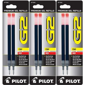 Pilot G2 Gel Ink Pen Refills, Fine Point, 0.7mm, Red Ink, 6 Refills