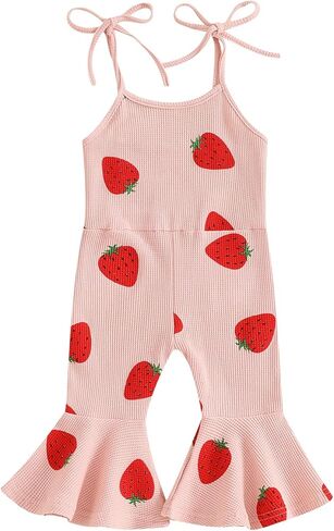 CHAUKAREAUL Toddler Girl Summer Jumpsuit Floral Print Sleeveless Flared Jumpsuit Romper Bell Bottom Clothes in Kuwait