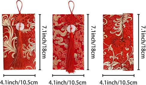 3 pcs Embroidered Red Envelopes, UNIIDECO Chinese Lunar New Year Lai Si Envelope Honhbao, Angpao Gift Wrap Bags Red Lucky Money Pockets for Spring Festival Wedding Birthday, Traditional Decoration in Saudi Arabia