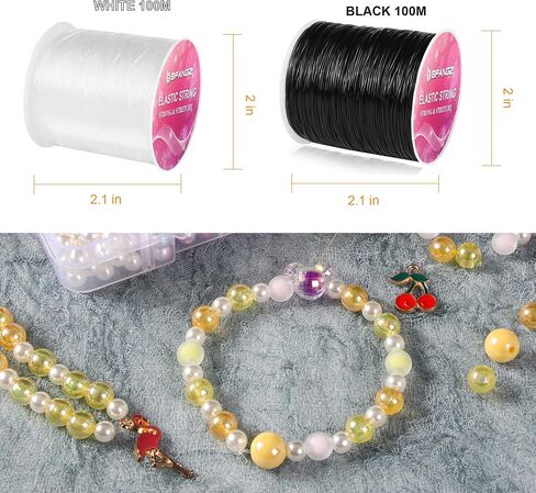 Elastic Beading Cord:100M 0.5 Elastic Bracelet String, Stretchy String for Bracelet, String for Bracelet Making, Elastic String for Bracelets, String for Jewelry Making(Black,White) in Saudi Arabia