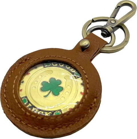 Double-sided Display Leather Coin Holder Keychain for AA Medallion, Standard Challenge Coin,Compatible with Apple AirTag in Saudi Arabia